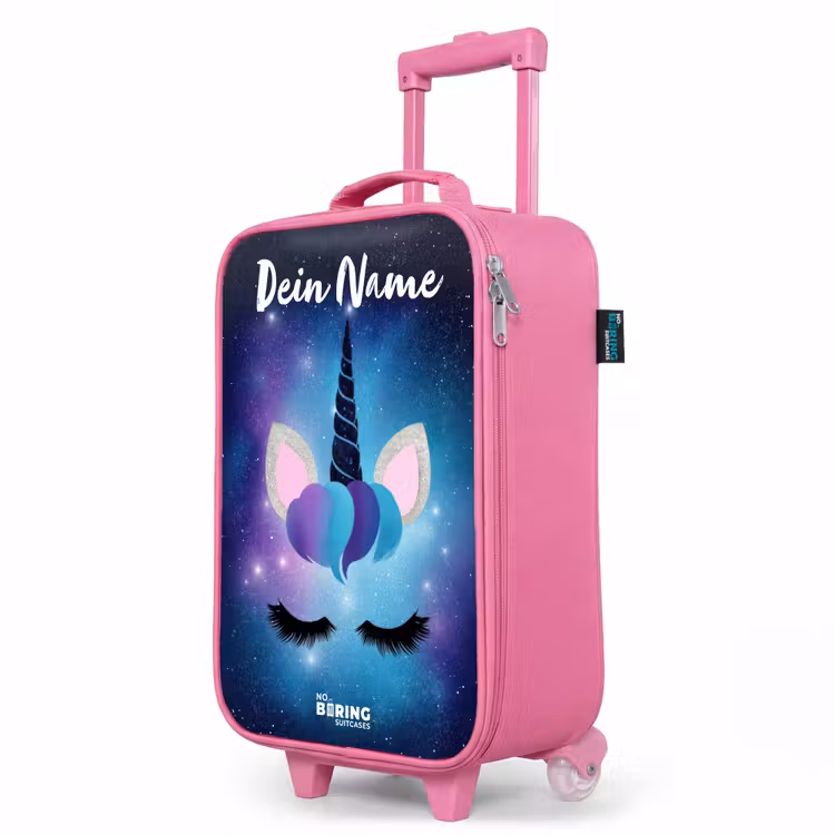 Kinderkoffer Rosa mit Name - Einhorn - Sterne - Blau — 8