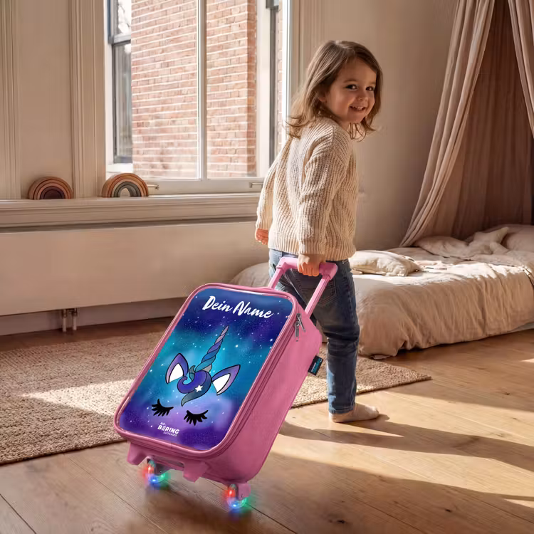 Kinderkoffer Rosa mit Name - Einhorn - Sternenhimmel - Blau — 2