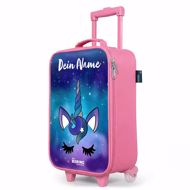 Kinderkoffer Rosa mit Name - Einhorn - Sternenhimmel - Blau — 8