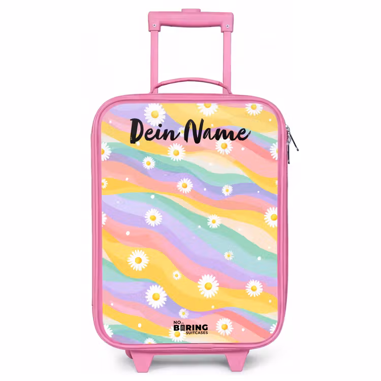 Kinderkoffer Rosa mit Name - Gänseblümchen - Bunt - Pastell — 1