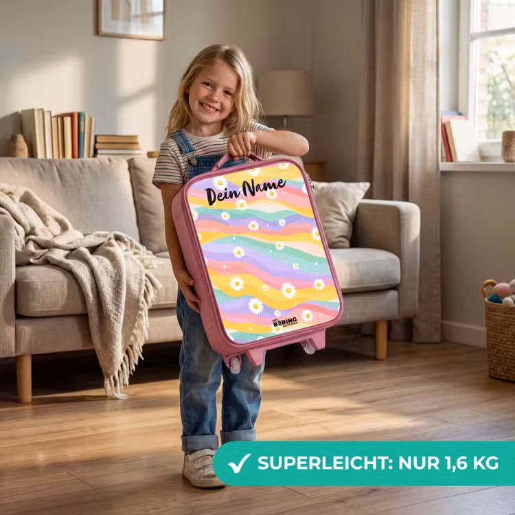 Kinderkoffer Rosa mit Name - Gänseblümchen - Bunt - Pastell — 3