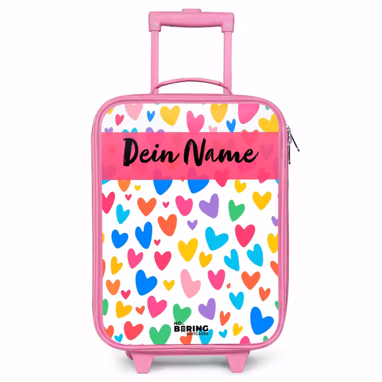 Kinderkoffer Rosa mit Name - Herzen - Bunt - Muster — 1