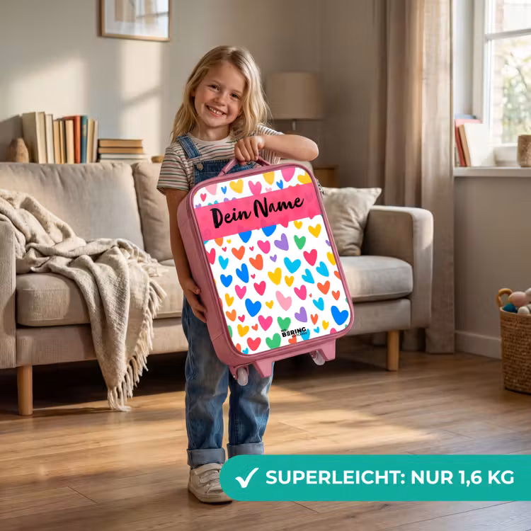 Kinderkoffer Rosa mit Name - Herzen - Bunt - Muster — 3