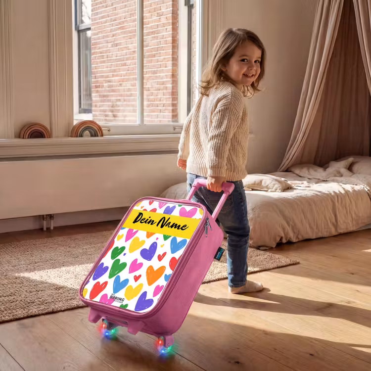 Kinderkoffer Rosa mit Name - Herzen - Muster - Farbenfroh — 2