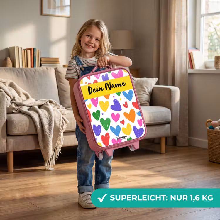 Kinderkoffer Rosa mit Name - Herzen - Muster - Farbenfroh — 3