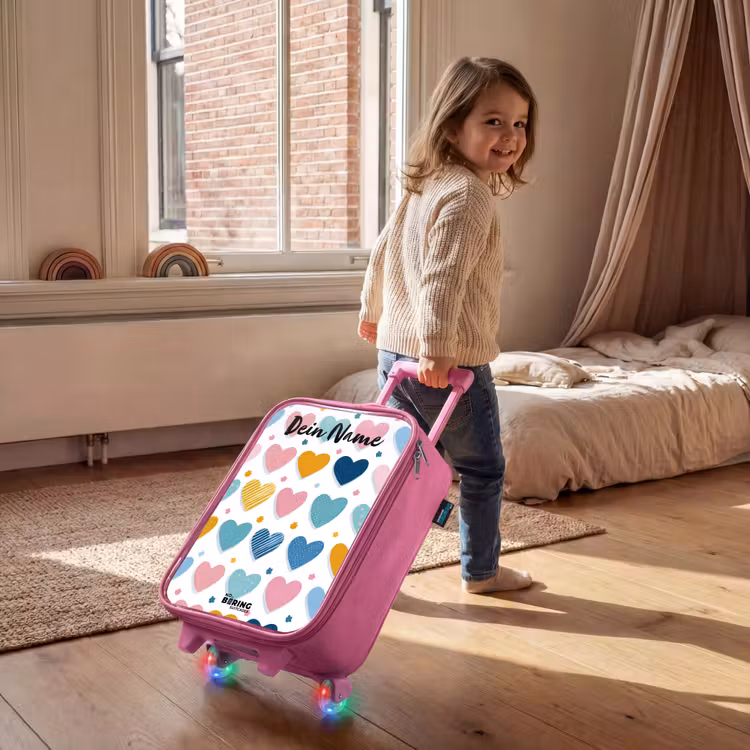 Kinderkoffer Rosa mit Name - Herzen - Pastell - Muster — 2