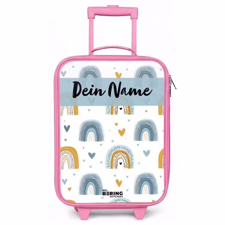 Kinderkoffer Rosa mit Name - Muster - Regenbogen - Herzen — 1