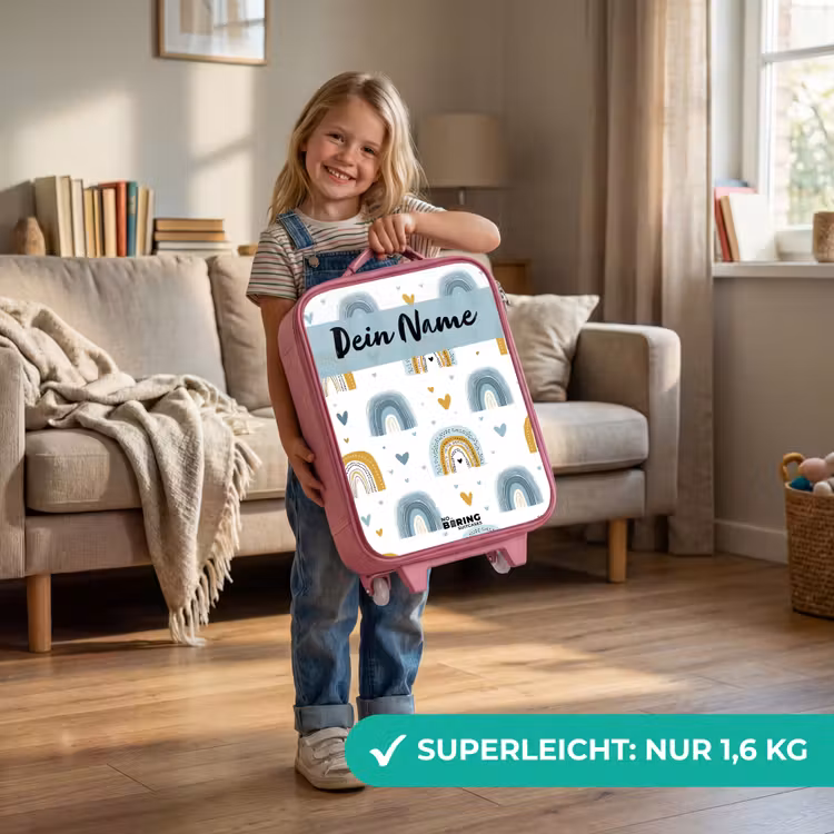 Kinderkoffer Rosa mit Name - Muster - Regenbogen - Herzen — 3