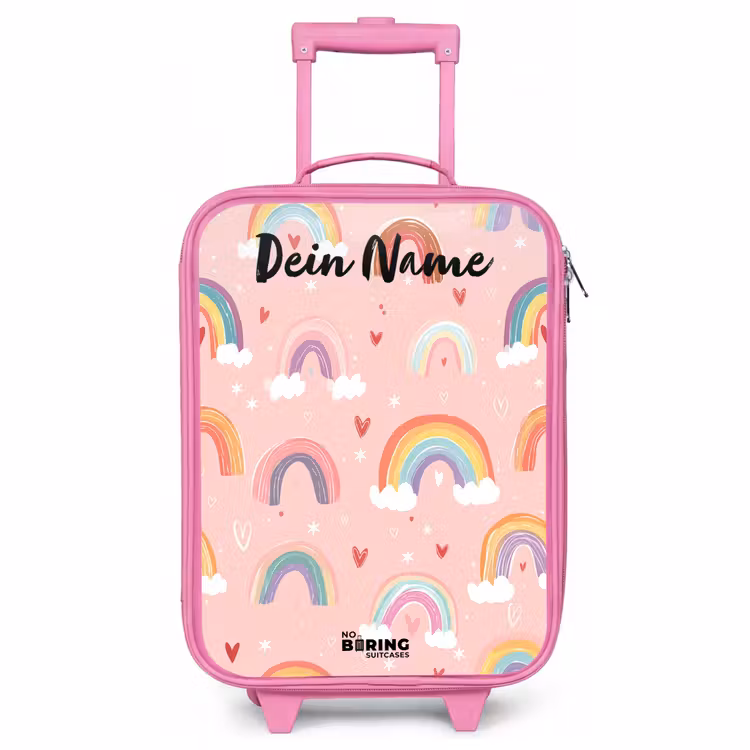 Kinderkoffer Rosa mit Name - Regenbogen - Muster - Pastell — 1