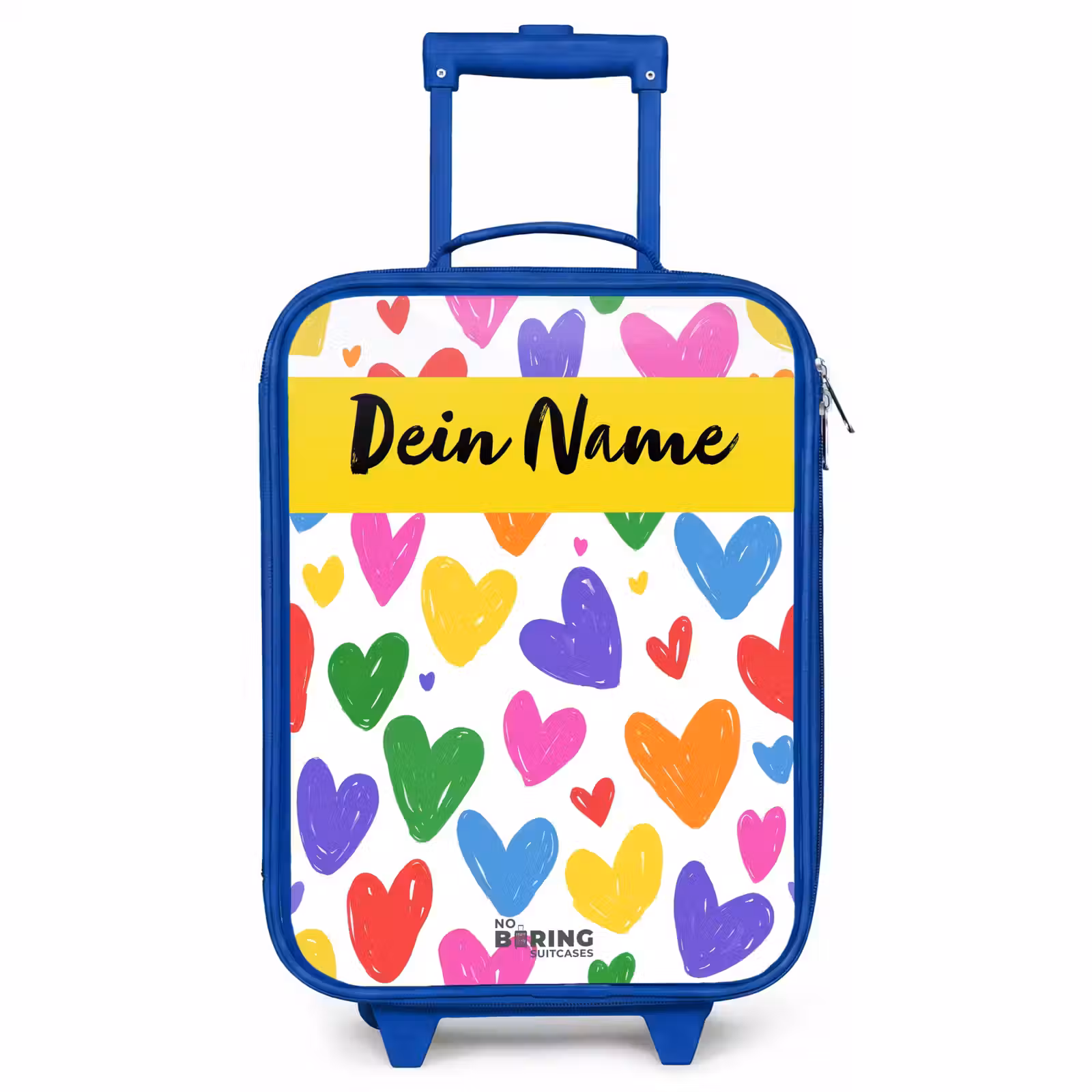 Kinderkoffer Blau mit Name - Herzen - Muster - Farbenfroh — 1