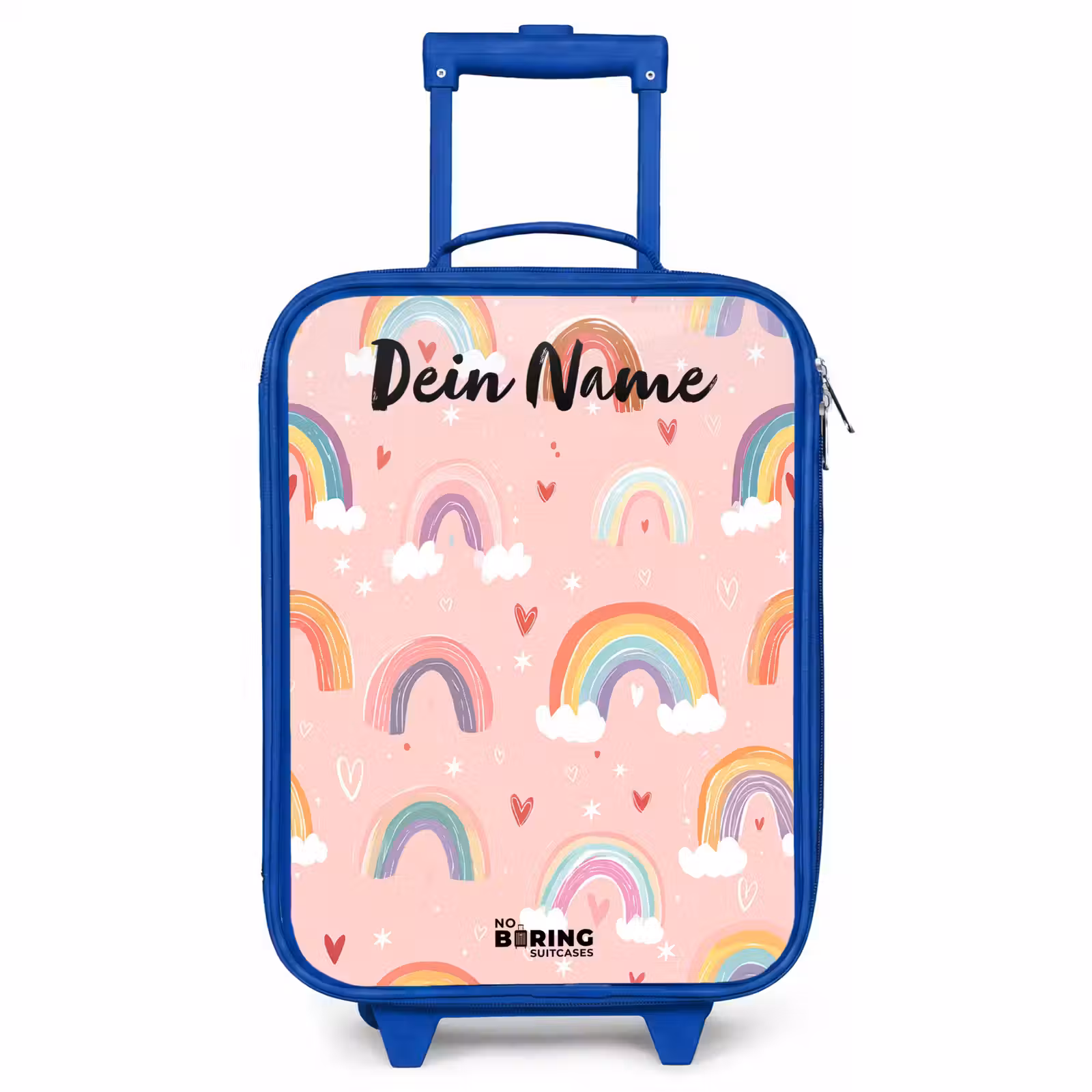 Kinderkoffer Blau mit Name - Regenbogen - Muster - Pastell — 1