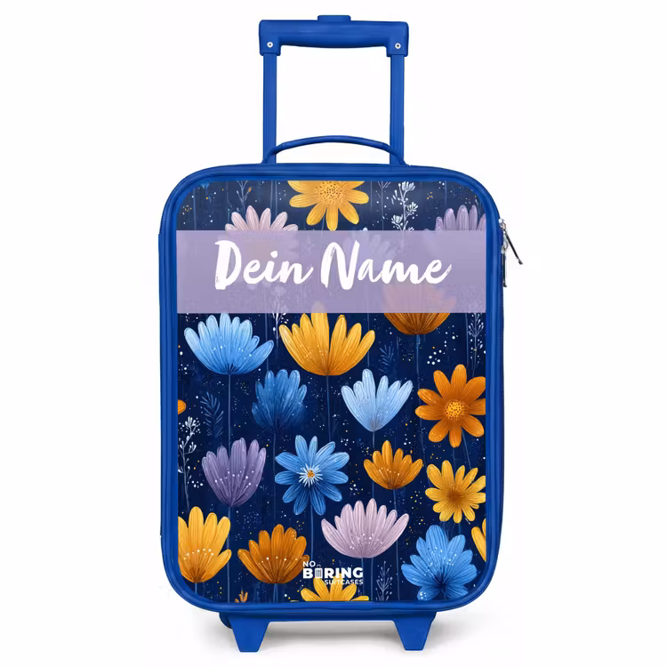 Kinderkoffer Blau mit Name - Blumen - Muster - Blau — 1