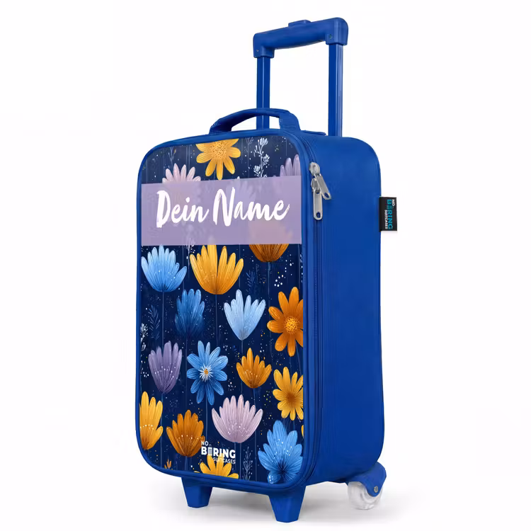 Kinderkoffer Blau mit Name - Blumen - Muster - Blau — 8