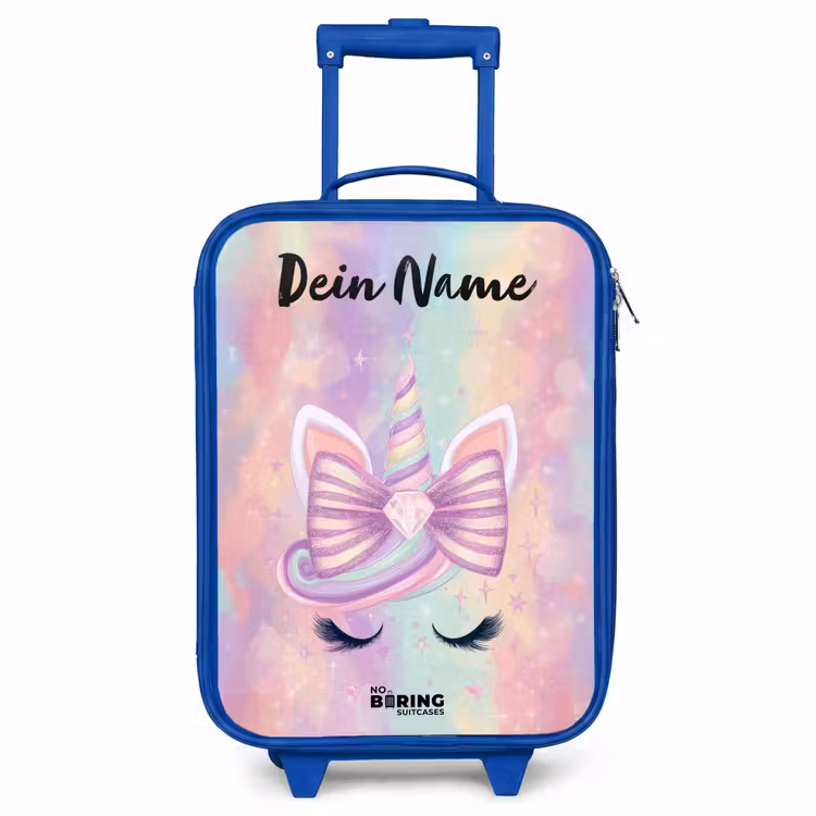Kinderkoffer Blau mit Name - Einhorn - Glitzer - Regenbogen - Pastell — 1