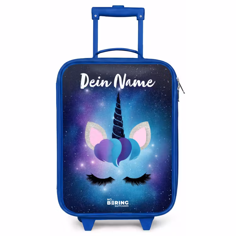 Kinderkoffer Blau mit Name - Einhorn - Sterne - Blau — 1