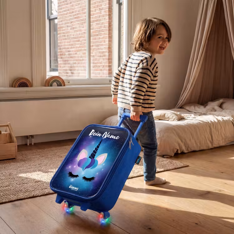 Kinderkoffer Blau mit Name - Einhorn - Sterne - Blau — 2