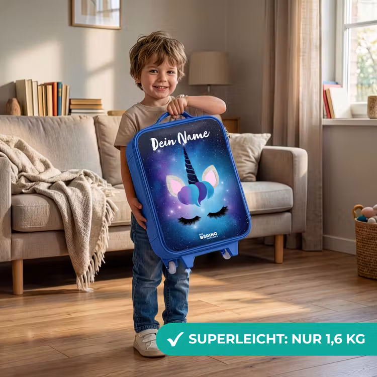 Kinderkoffer Blau mit Name - Einhorn - Sterne - Blau — 3