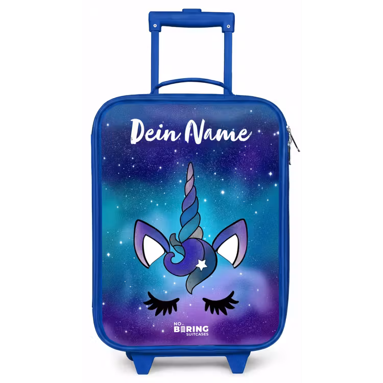 Kinderkoffer Blau mit Name - Einhorn - Sternenhimmel - Blau — 1