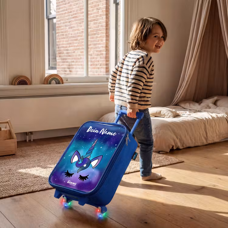 Kinderkoffer Blau mit Name - Einhorn - Sternenhimmel - Blau — 2