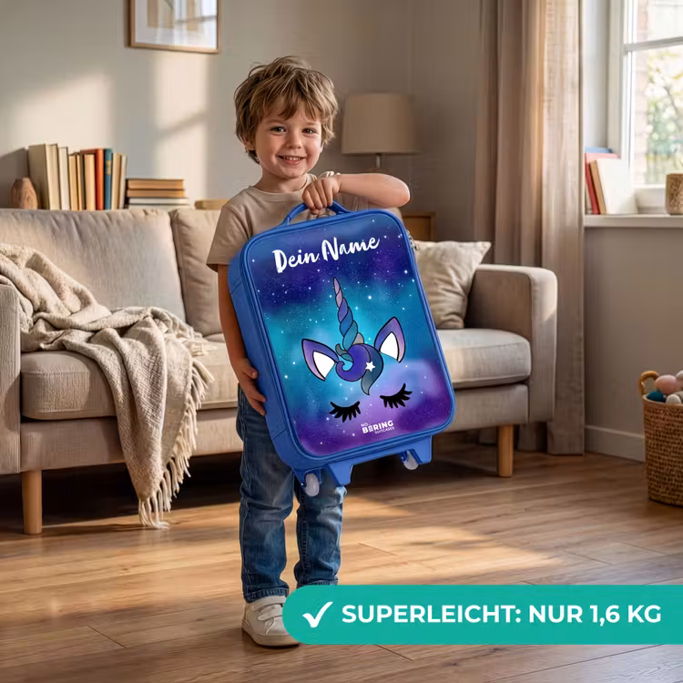 Kinderkoffer Blau mit Name - Einhorn - Sternenhimmel - Blau — 3