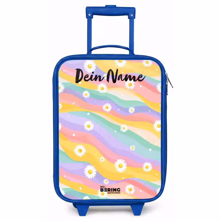 Kinderkoffer Blau mit Name - Gänseblümchen - Bunt - Pastell — 1