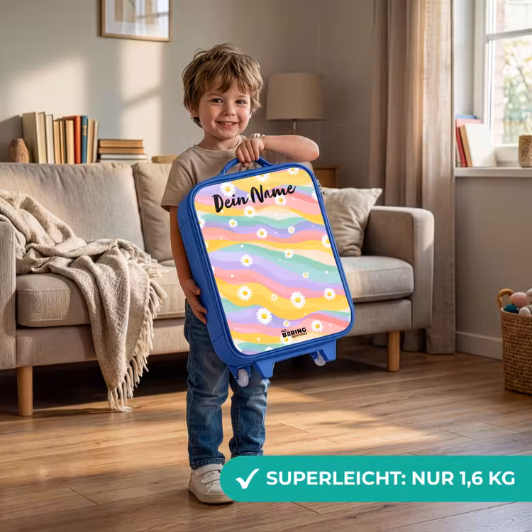 Kinderkoffer Blau mit Name - Gänseblümchen - Bunt - Pastell — 3