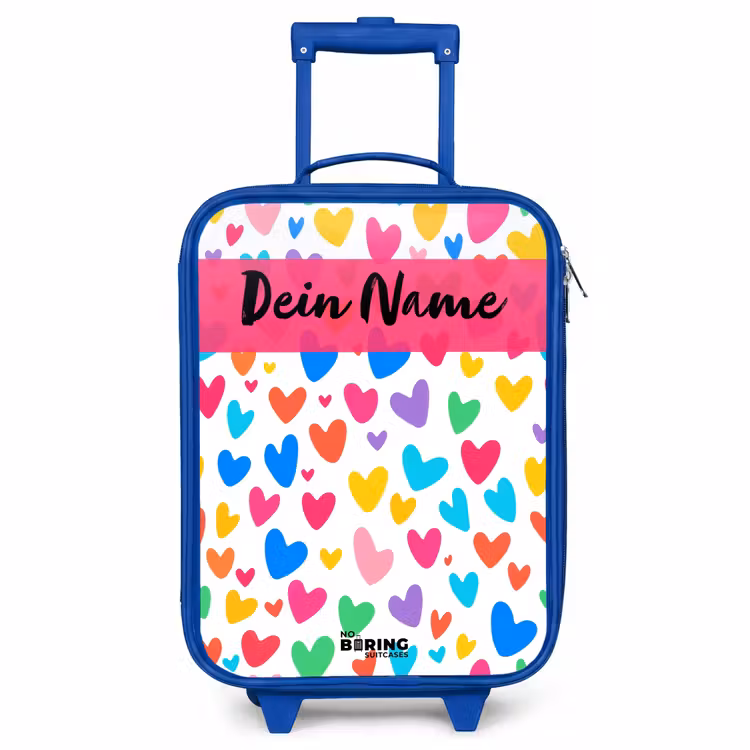 Kinderkoffer Blau mit Name - Herzen - Bunt - Muster — 1