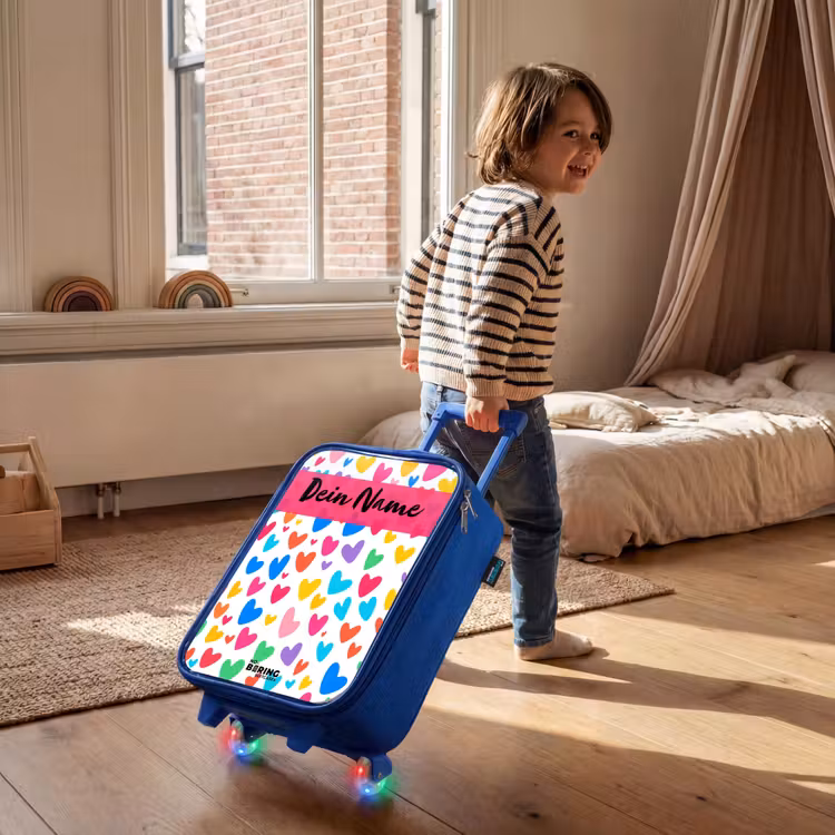 Kinderkoffer Blau mit Name - Herzen - Bunt - Muster — 2