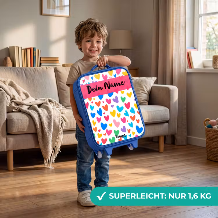 Kinderkoffer Blau mit Name - Herzen - Bunt - Muster — 3