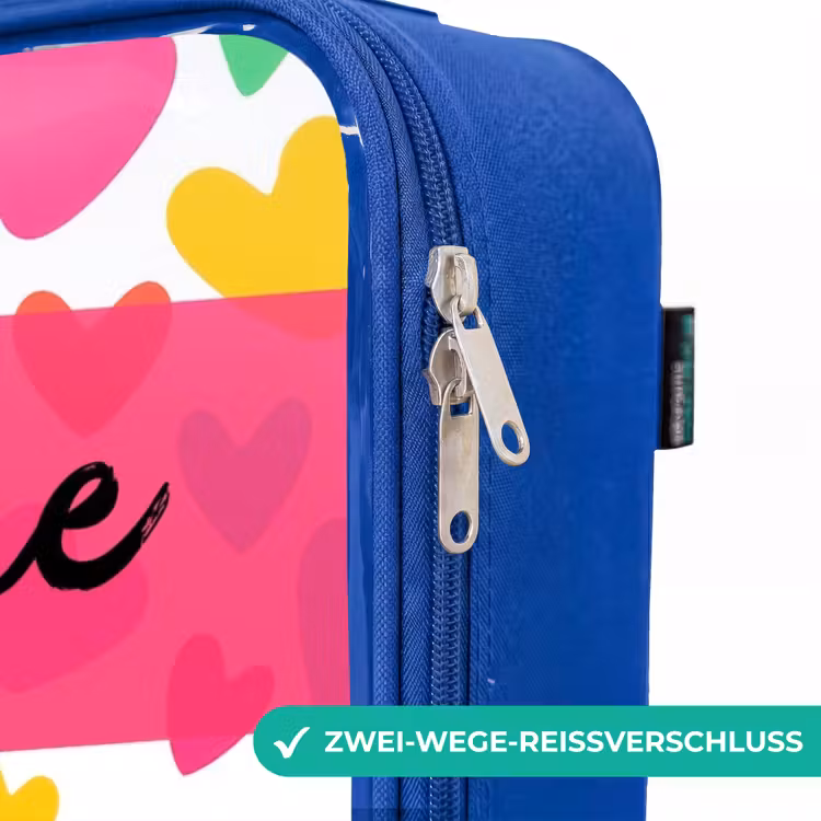 Kinderkoffer Blau mit Name - Herzen - Bunt - Muster — 5
