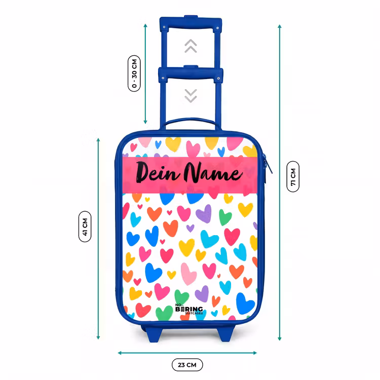Kinderkoffer Blau mit Name - Herzen - Bunt - Muster — 7