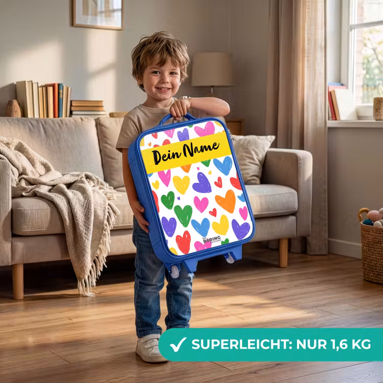 Kinderkoffer Blau mit Name - Herzen - Muster - Farbenfroh — 3