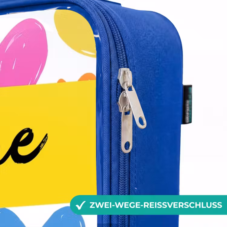 Kinderkoffer Blau mit Name - Herzen - Muster - Farbenfroh — 5