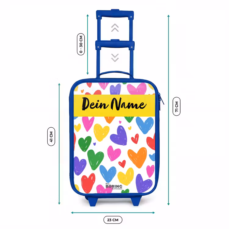 Kinderkoffer Blau mit Name - Herzen - Muster - Farbenfroh — 7