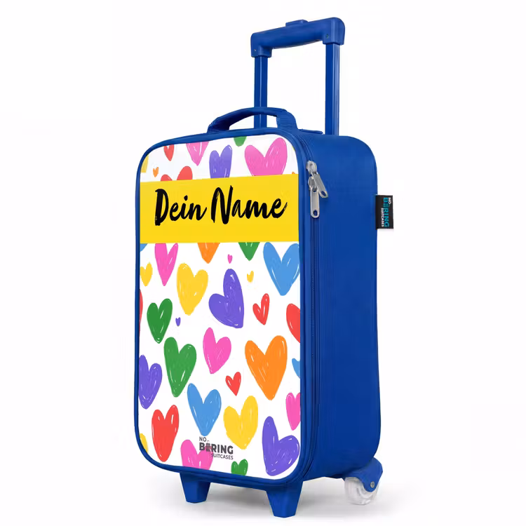 Kinderkoffer Blau mit Name - Herzen - Muster - Farbenfroh — 8
