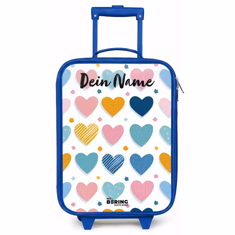 Kinderkoffer Blau mit Name - Herzen - Pastell - Muster — 1