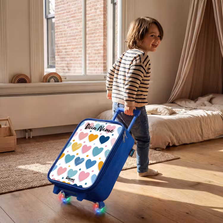 Kinderkoffer Blau mit Name - Herzen - Pastell - Muster — 2