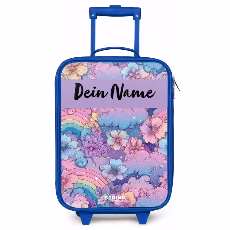 Kinderkoffer Blau mit Name - Regenbögen - Blumen - Farbenfroh — 1