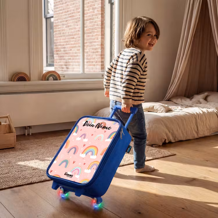 Kinderkoffer Blau mit Name - Regenbogen - Muster - Pastell — 2