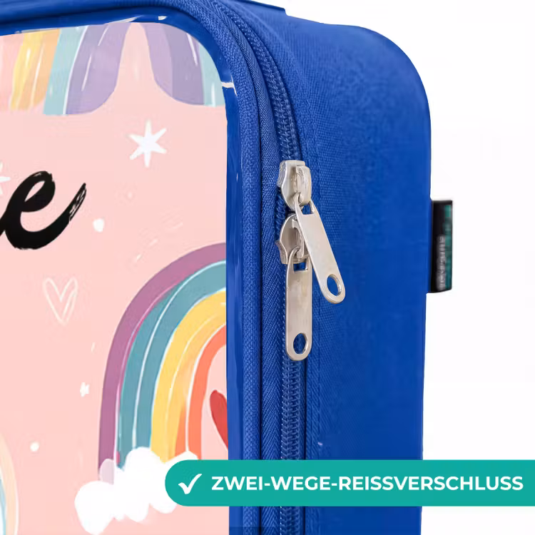 Kinderkoffer Blau mit Name - Regenbogen - Muster - Pastell — 5