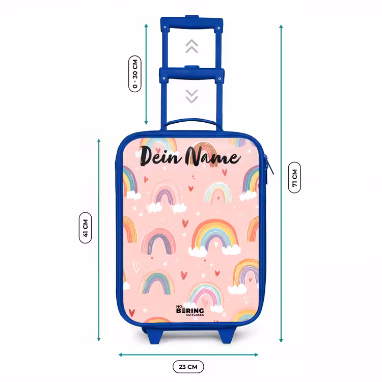 Kinderkoffer Blau mit Name - Regenbogen - Muster - Pastell — 7