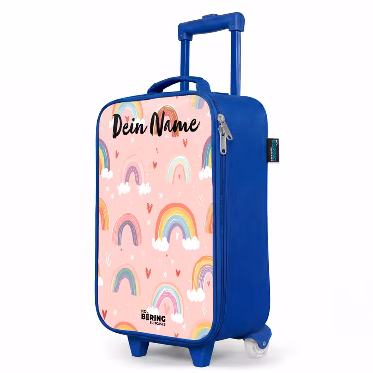 Kinderkoffer Blau mit Name - Regenbogen - Muster - Pastell — 8