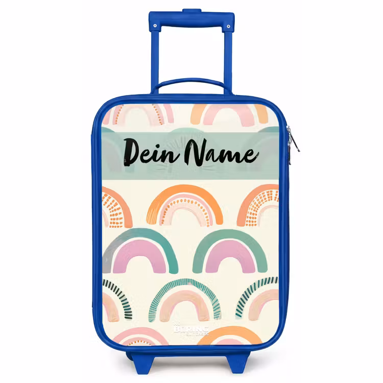 Kinderkoffer Blau mit Name - Regenbogen - Pastell - Muster — 1