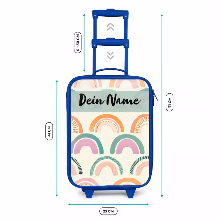 Kinderkoffer Blau mit Name - Regenbogen - Pastell - Muster — 7