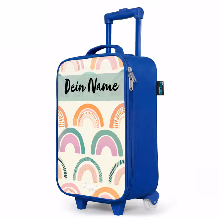 Kinderkoffer Blau mit Name - Regenbogen - Pastell - Muster — 8