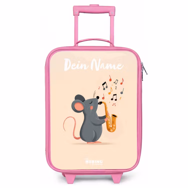 Kinderkoffer Rosa mit Name - Maus - Saxophon - Musik — 1