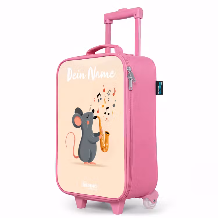 Kinderkoffer Rosa mit Name - Maus - Saxophon - Musik — 8