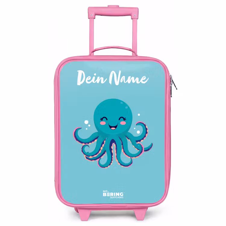 Kinderkoffer Rosa mit Name - Oktopus - Wasser - Blau — 1