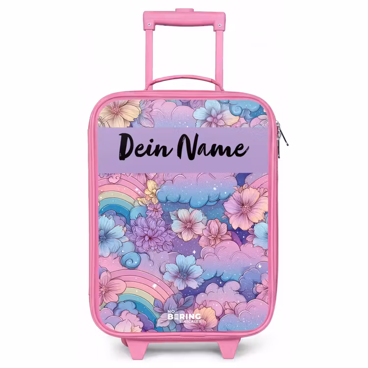 Kinderkoffer Rosa mit Name - Regenbögen - Blumen - Farbenfroh — 1