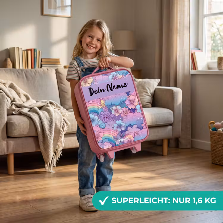 Kinderkoffer Rosa mit Name - Regenbögen - Blumen - Farbenfroh — 3